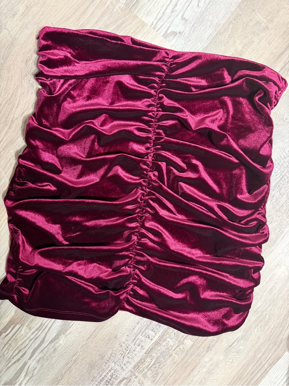 Ruched Velvet Mini Skirt - Wine Red - XL